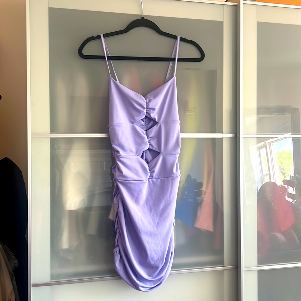 Lilac Ruched Stretch Slip Dress